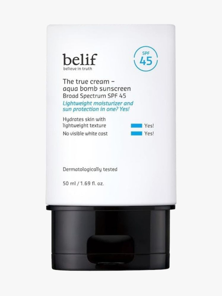 Belif Aqua Bomb Sunscreen SPF 45in branded component on a light gray background