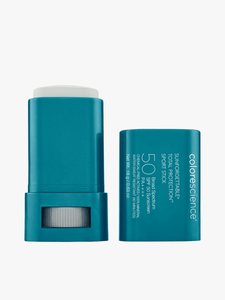 Colorescience Sunforgettable Total Protection Sport Stick SPF 50 in branded component on a light gray background